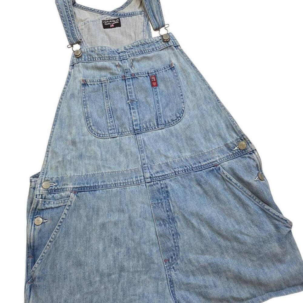 VTG Polo Jeans Ralph Lauren XL Shorts Overalls 90s Y2K Light Wash